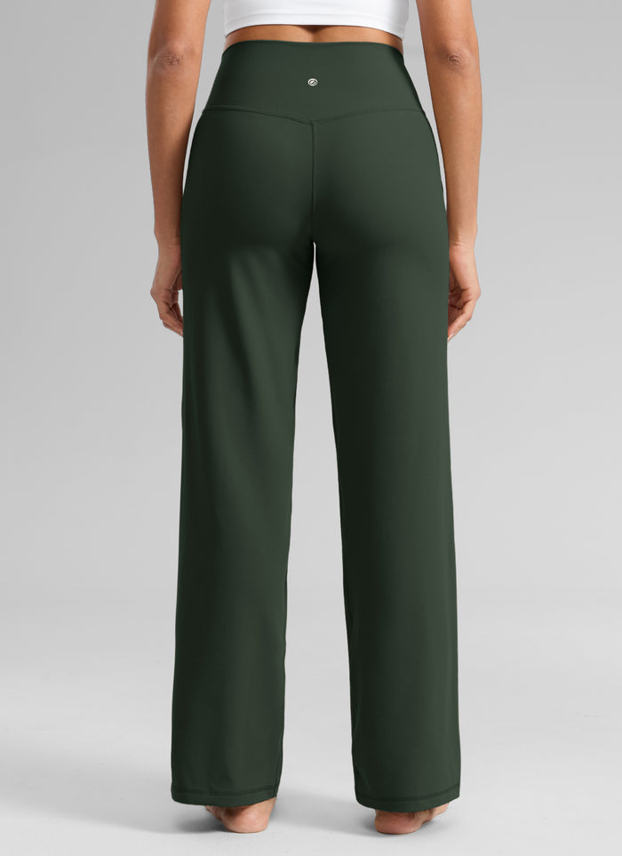 CRZ YOGA Women's Butterlift High Waisted Wide Leg Pants with Pockets Legend Green