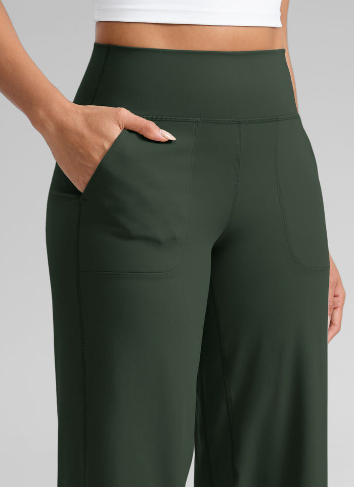 CRZ YOGA Women's Butterlift High Waisted Wide Leg Pants with Pockets Legend Green