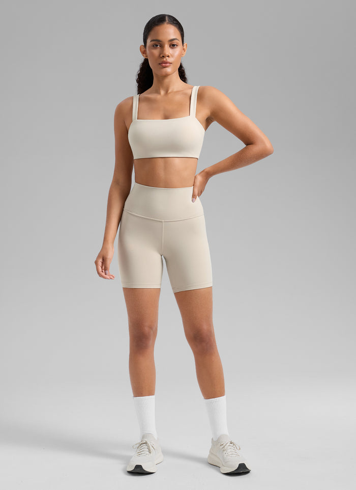 CRZ YOGA Women's Butterlift Workout Square Neck Built in Sports Bra Mojave Tan
