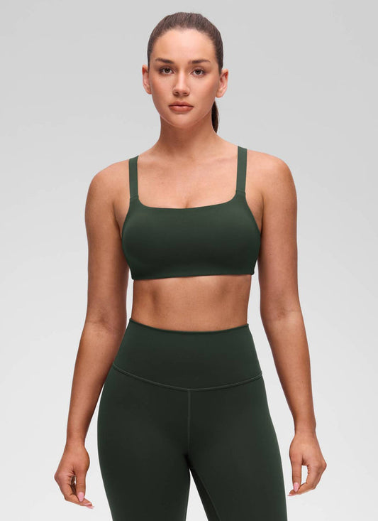 CRZ YOGA Women's Butterluxe Yoga U Neck Square Back Sports Bra Legend Green