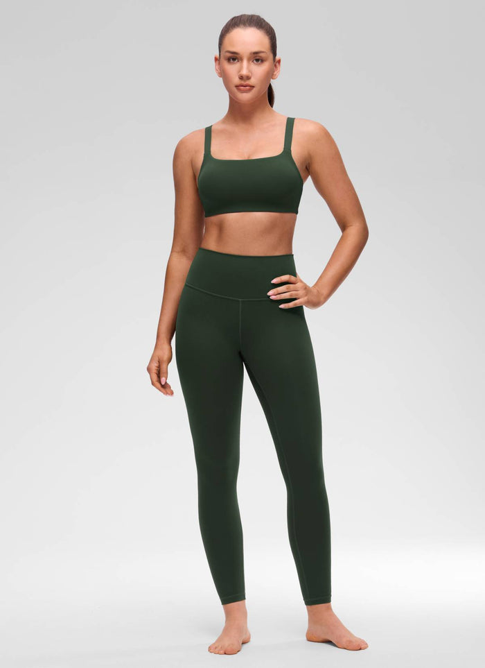 CRZ YOGA Women's Butterluxe Yoga U Neck Square Back Sports Bra Legend Green