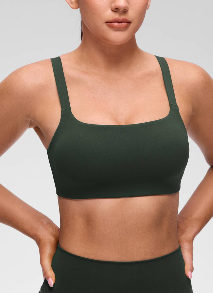 CRZ YOGA Women's Butterluxe Yoga U Neck Square Back Sports Bra Legend Green