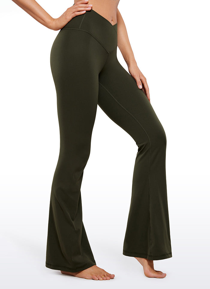 CRZ YOGA Women Butterluxe V Crossover High Waist Flare Leggings 31" Olive Green