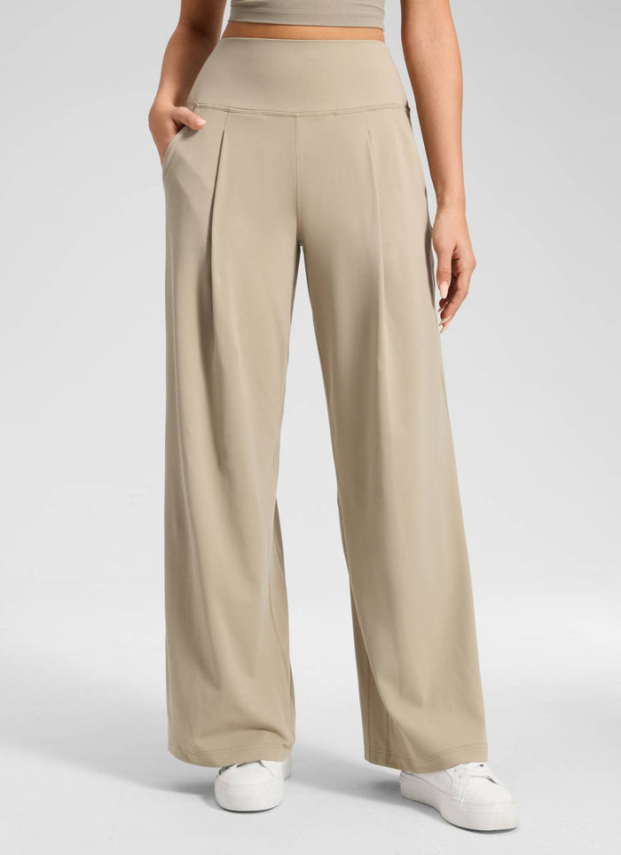 CRZ YOGA Women's Butterluxe Casual High Rise Pocket Wide Leg Pant 30" Oak