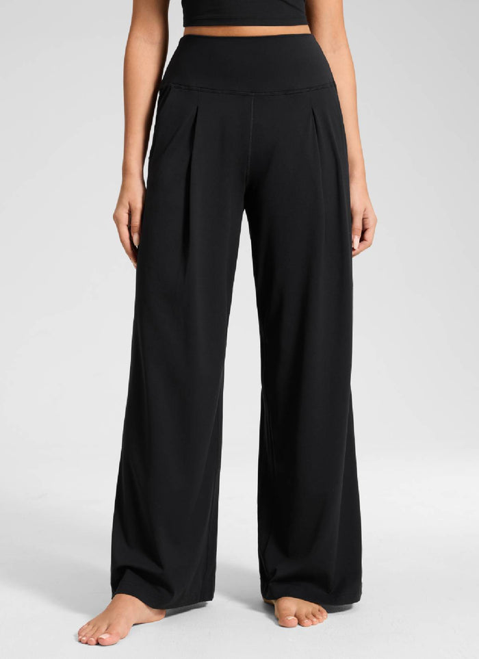 CRZ YOGA Women's Butterluxe Casual High Rise Pocket Wide Leg Pant 30" Black
