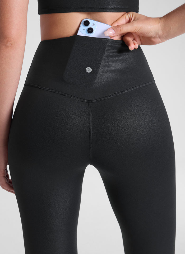 CRZ YOGA Women's Butterluxe High Waist Flare Leg Bootcut Leggings 32" Black Classic Leather