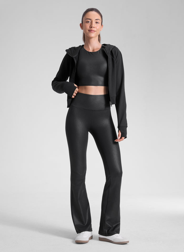 CRZ YOGA Women's Butterluxe High Waist Flare Leg Bootcut Leggings 32" Black Classic Leather