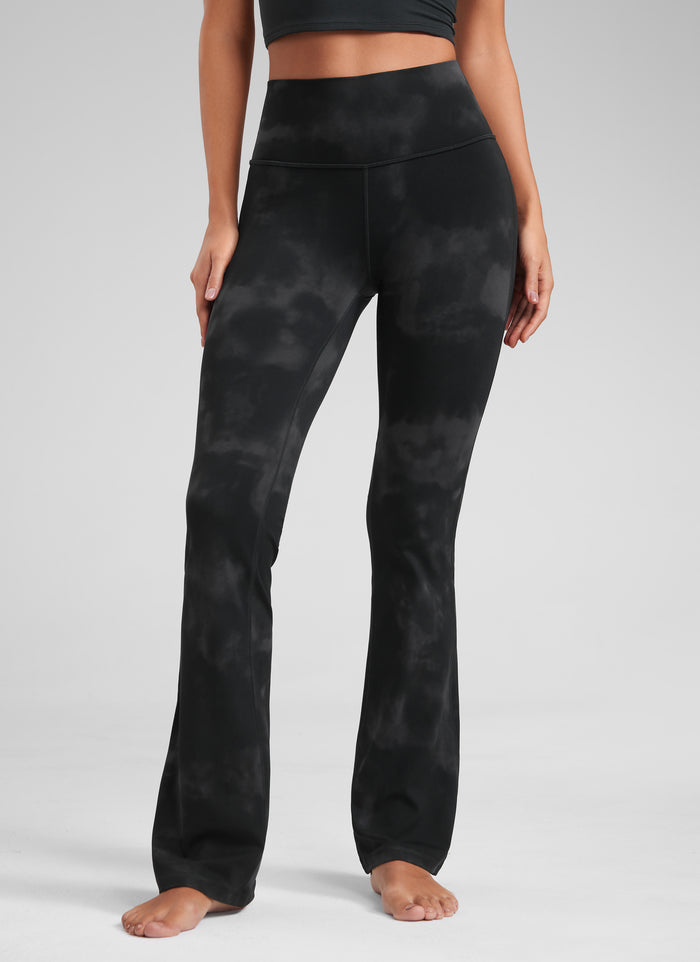 CRZ YOGA Women's Butterluxe High Waist Flare Leg Bootcut Leggings 32" Black Tie Dye Flowers