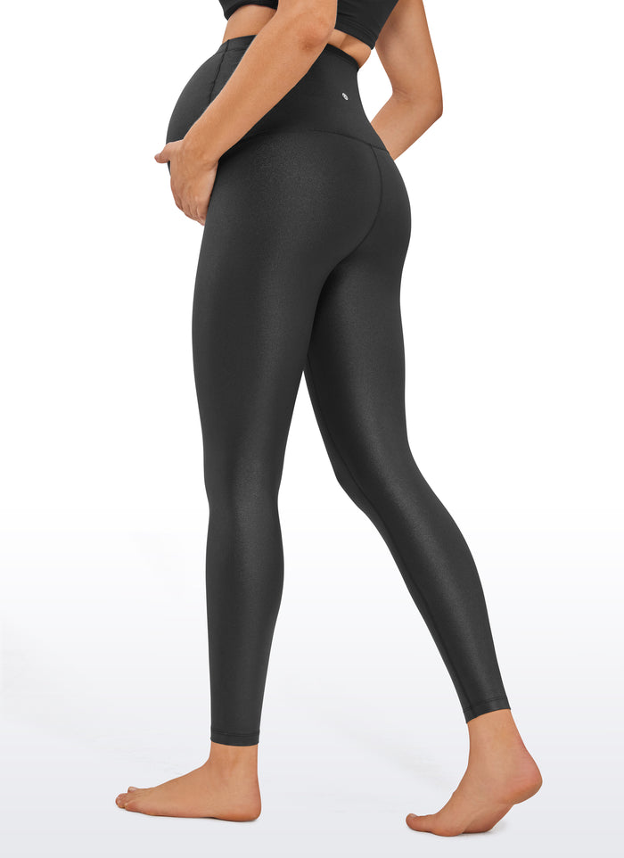 CRZ YOGA Women's Maternity Leggings Super High Rise Butterluxe 28'' Black Classic Leather
