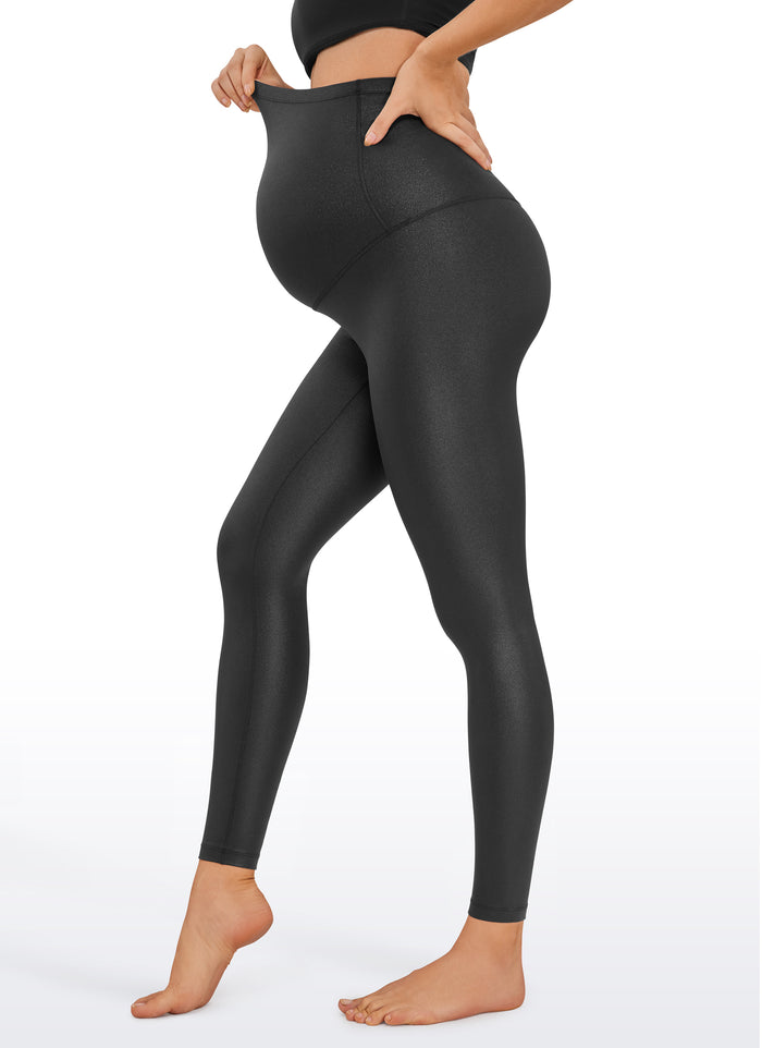 CRZ YOGA Women's Maternity Leggings Super High Rise Butterluxe 28'' Black Classic Leather