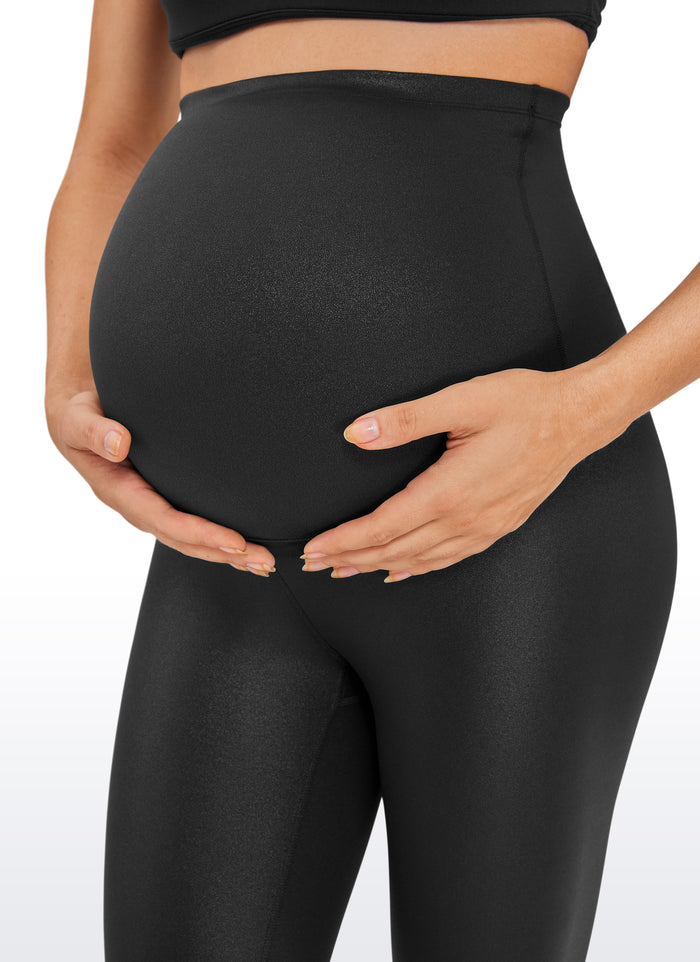 CRZ YOGA Women's Maternity Leggings Super High Rise Butterluxe 28'' Black Classic Leather
