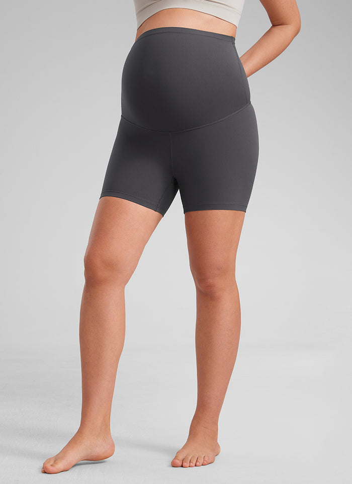 CRZ YOGA Women's Maternity Biker Shorts Super High Rise Butterluxe 4'' Mysterious Grey