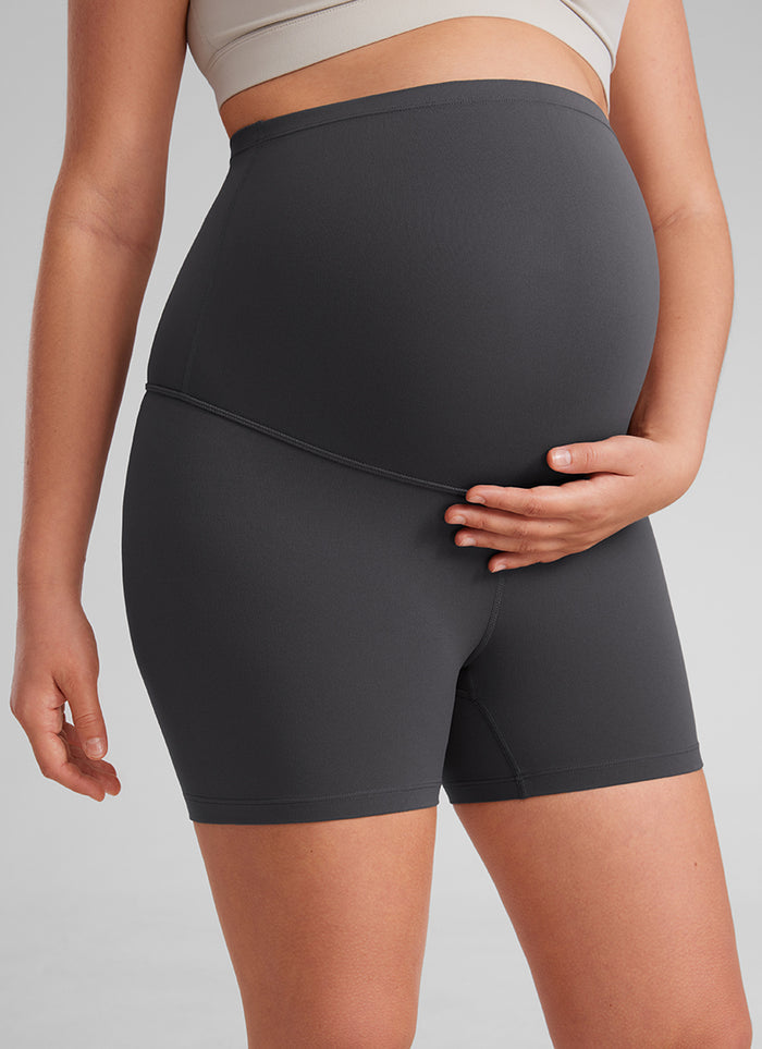 CRZ YOGA Women's Maternity Biker Shorts Super High Rise Butterluxe 4'' Mysterious Grey