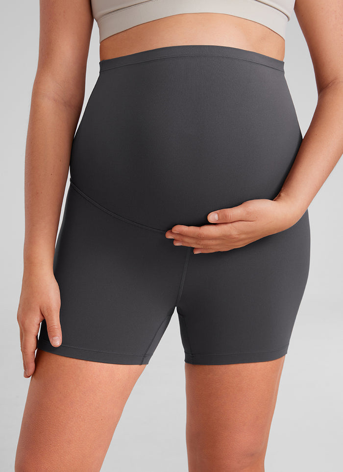 CRZ YOGA Women's Maternity Biker Shorts Super High Rise Butterluxe 4'' Mysterious Grey