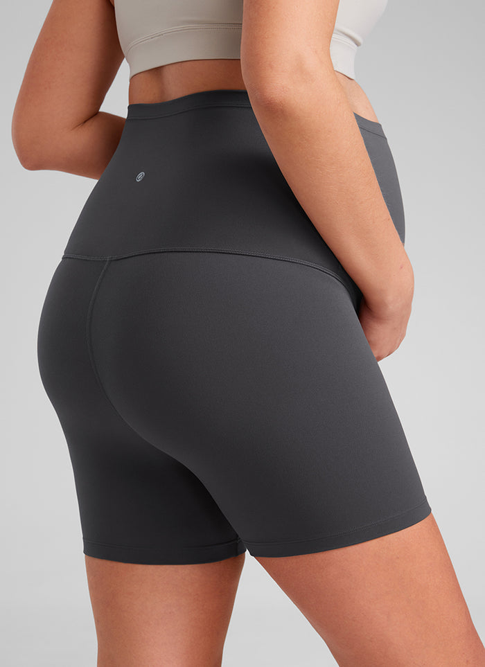 CRZ YOGA Women's Maternity Biker Shorts Super High Rise Butterluxe 4'' Mysterious Grey