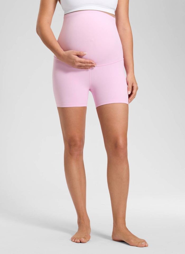 CRZ YOGA Women's Maternity Biker Shorts Super High Rise Butterluxe 4'' Vita Pink