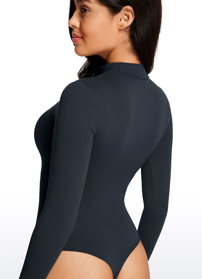 CRZ YOGA Women's Yoga Tight Fit Mock Turtleneck Long Sleeves Bodysuits True Navy