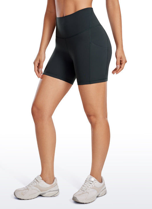 CRZ YOGA Women's Yoga High Rise Biker Butterluxe Pockets Shorts 5'' Melanite