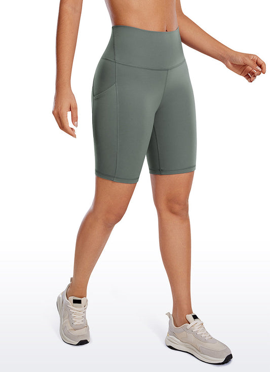 CRZ YOGA Women's Yoga High Rise Biker Butterluxe Pockets Shorts 8'' Grey Sage