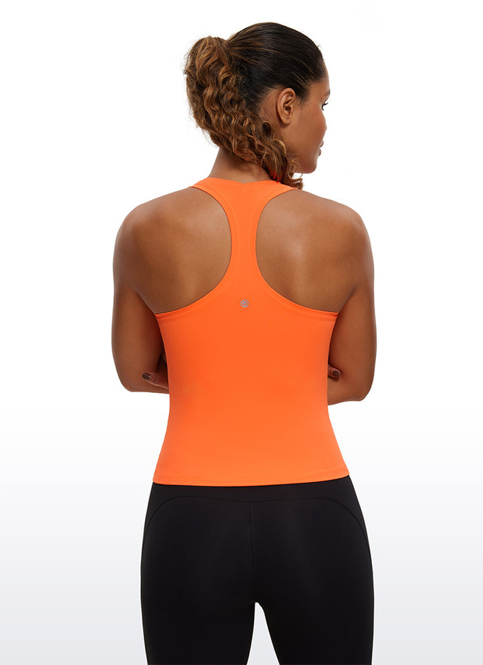 CRZ YOGA Women's Yoga Tight Fit Butterluxe Crewneck Tank Top Racerback Neon Orange