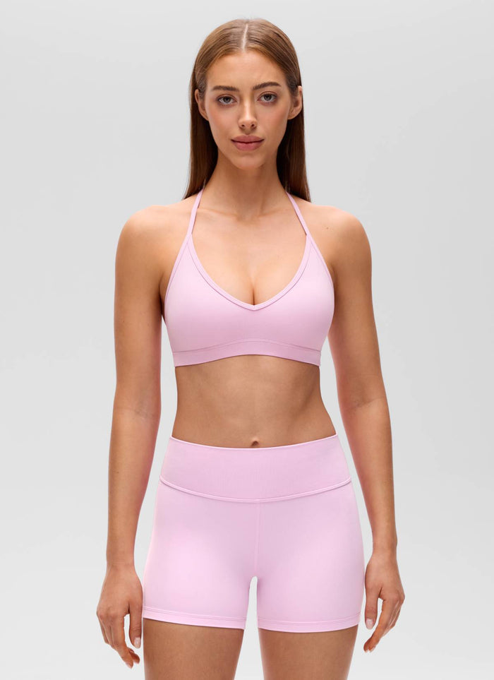 CRZ YOGA Women's Butterluxe Soft Yoga T Back Double Lined Sports Bra Vita Pink
