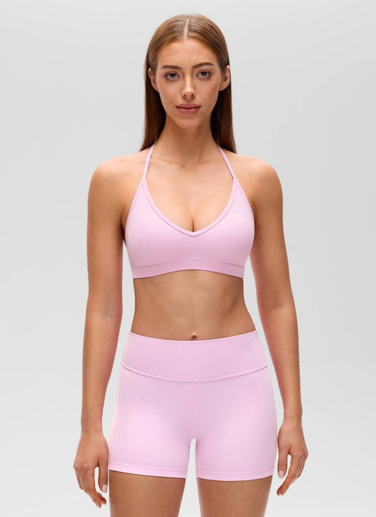 CRZ YOGA Women's Butterluxe Soft Yoga T Back Double Lined Sports Bra Vita Pink