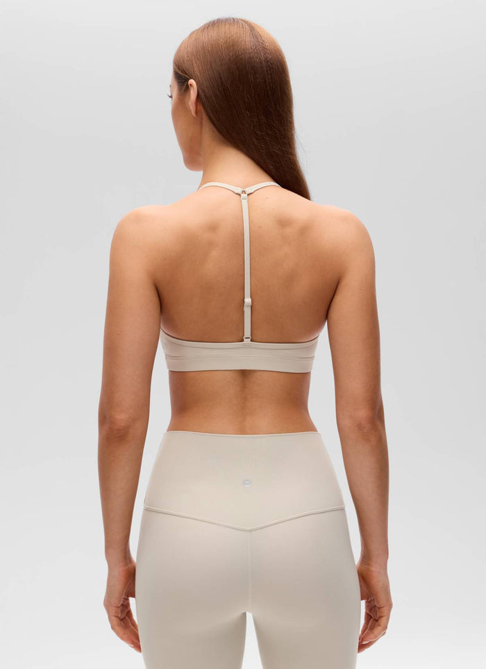CRZ YOGA Women's Butterluxe Soft Yoga T Back Double Lined Sports Bra Mojave Tan