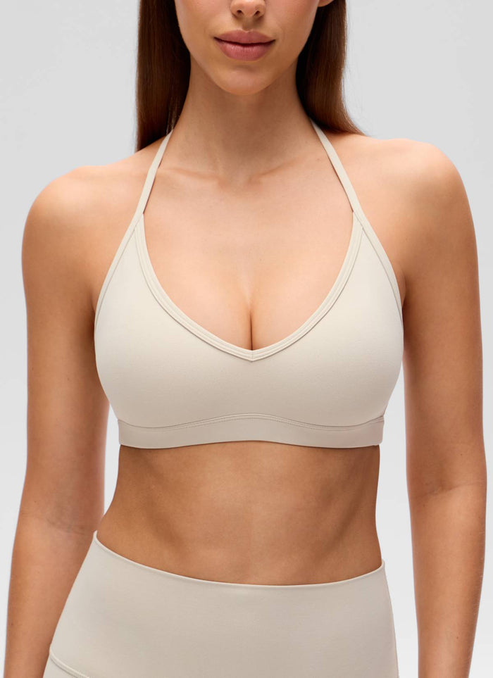 CRZ YOGA Women's Butterluxe Soft Yoga T Back Double Lined Sports Bra Mojave Tan