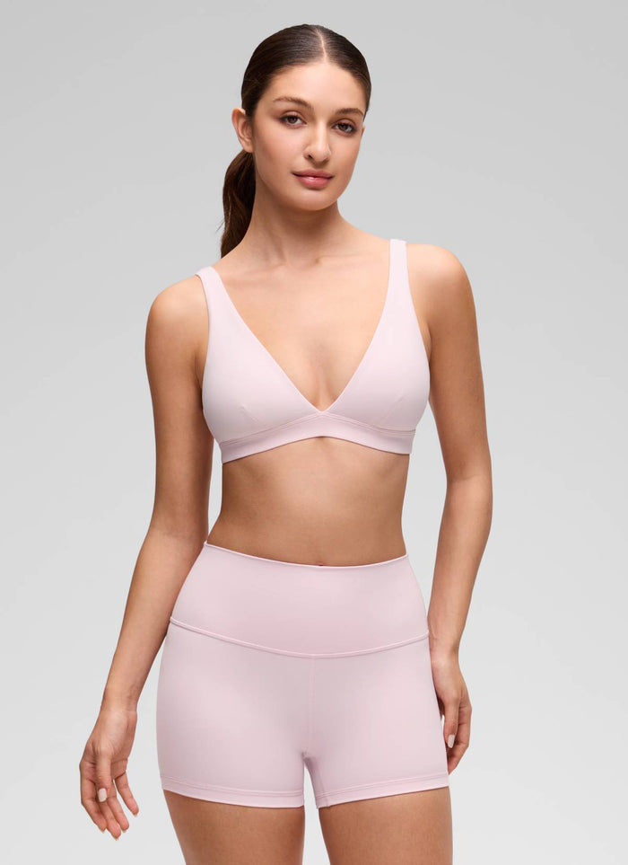 CRZ YOGA Women's Butterluxe Soft Casual V Neck Double Lined Sports Bra Strawberry Pink