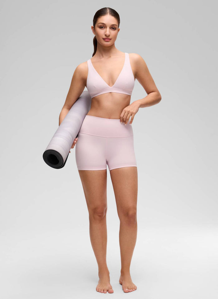 CRZ YOGA Women's Butterluxe Soft Casual V Neck Double Lined Sports Bra Strawberry Pink