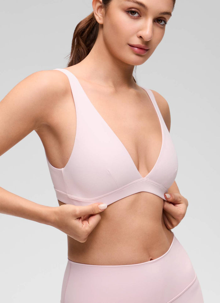 CRZ YOGA Women's Butterluxe Soft Casual V Neck Double Lined Sports Bra Strawberry Pink