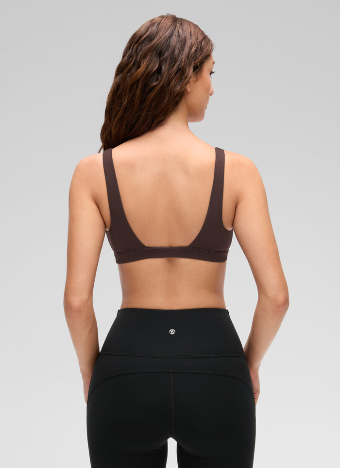 CRZ YOGA Women's Butterluxe Soft Casual V Neck Double Lined Sports Bra Hot Fudge Brown