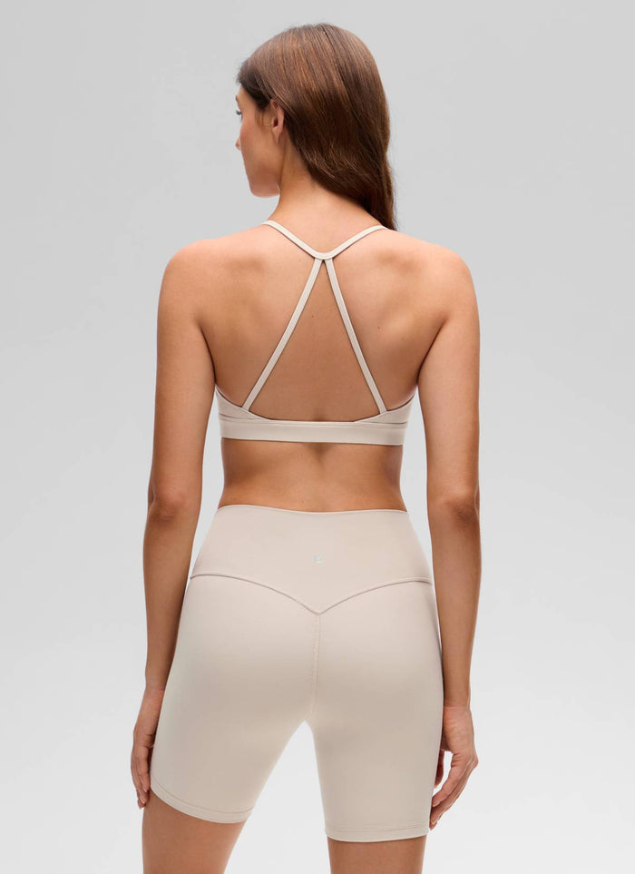 CRZ YOGA Women's Butterluxe Yoga Scoop Neck Cross Back Sports Bra Mojave Tan