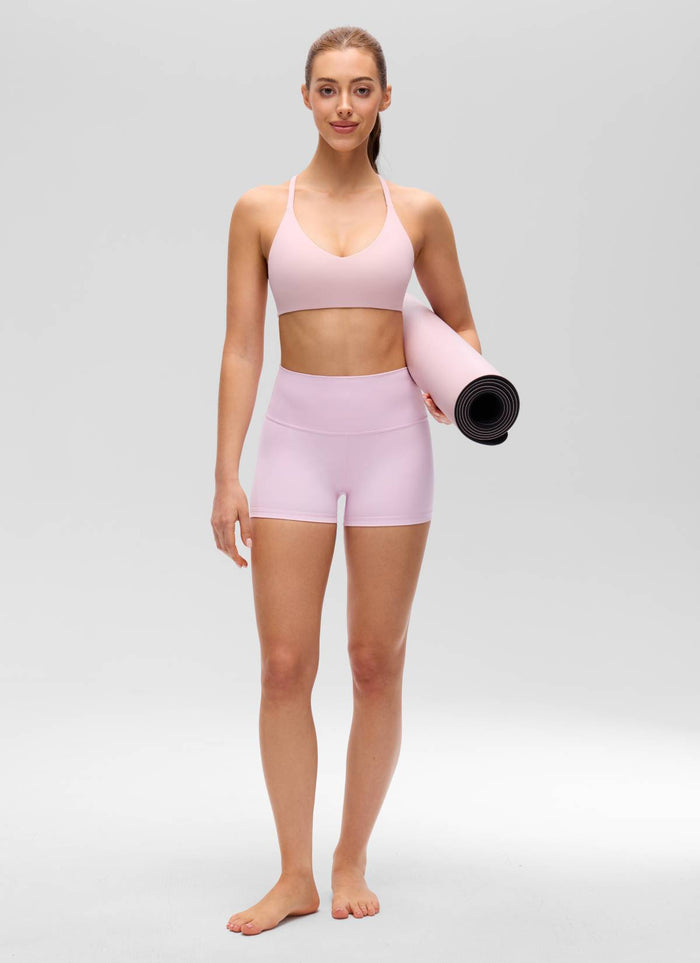 CRZ YOGA Women's Butterluxe V Neck  Racerback Thin Straps Sports Bra Pink Haze