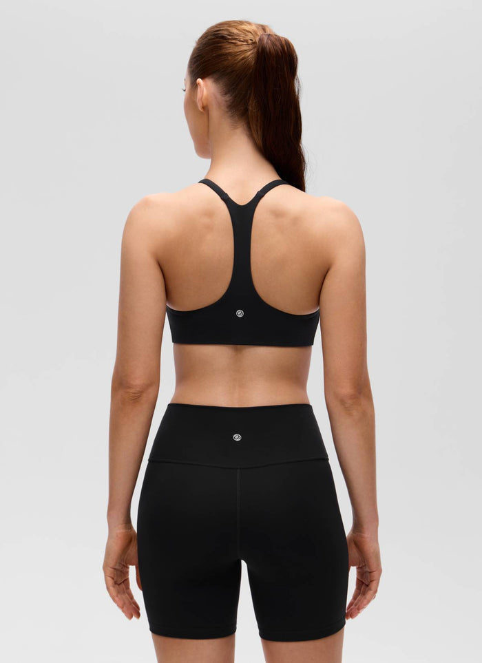 CRZ YOGA Women's Butterluxe V Neck  Racerback Thin Straps Sports Bra Black