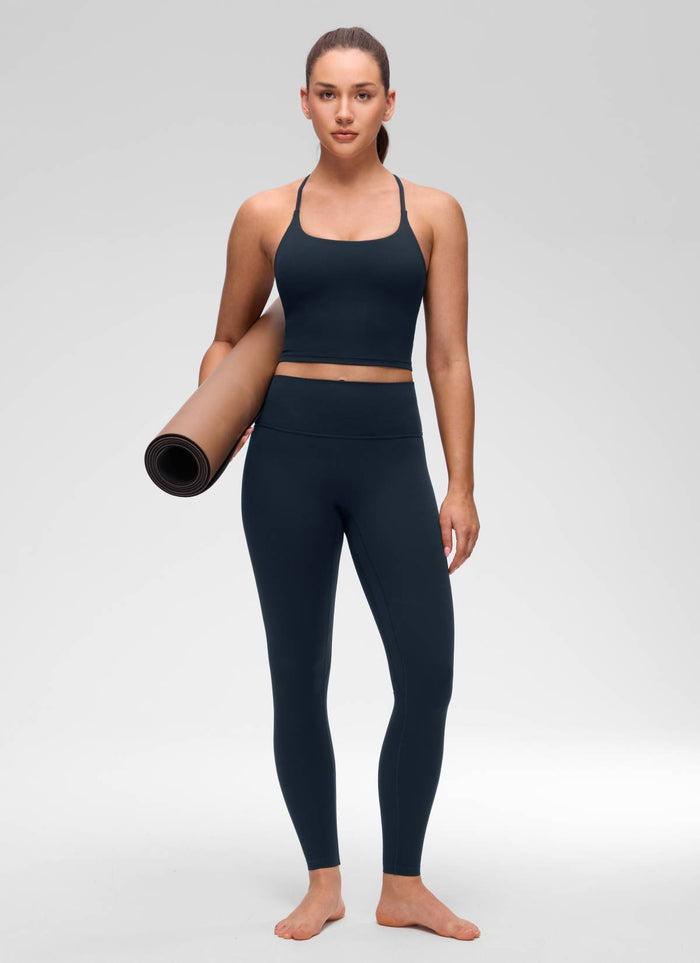 CRZ YOGA Women's Butterluxe U Neck Twist Cross Back Built in Bra Tank True Navy