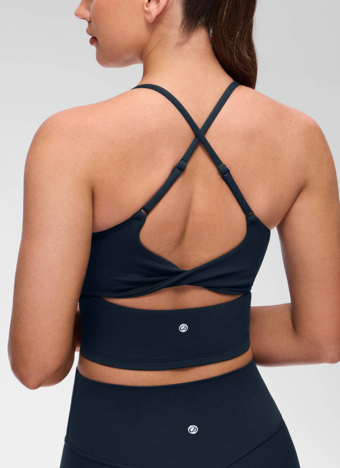CRZ YOGA Women's Butterluxe U Neck Twist Cross Back Built in Bra Tank True Navy