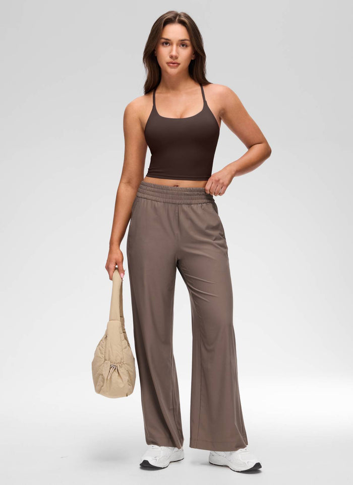 CRZ YOGA Women's Butterluxe U Neck Twist Cross Back Built in Bra Tank Hot Fudge Brown