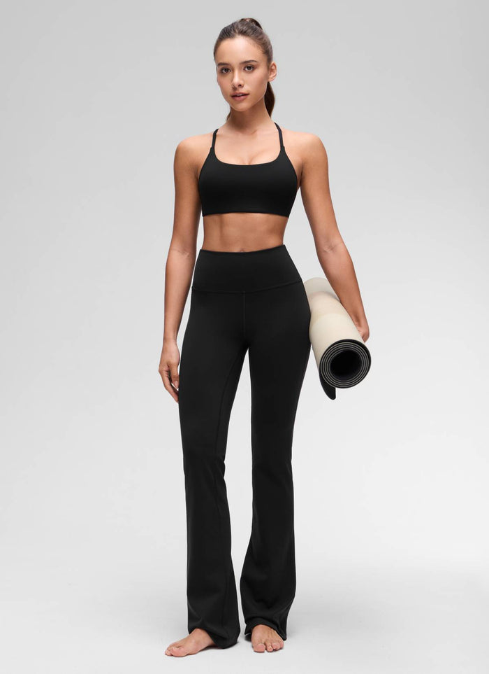 CRZ YOGA Women's Butterluxe Yoga Scoop Neck Twist Cross Back Sport Bra Black
