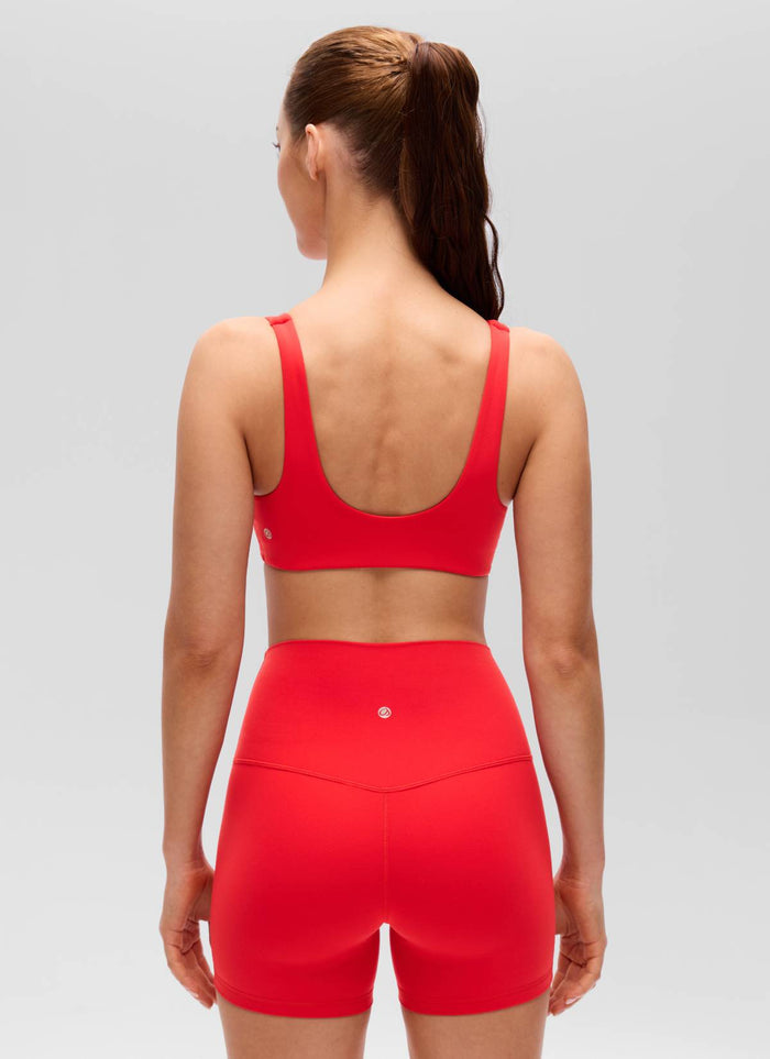 CRZ YOGA Women's Butterluxe Yoga Twist V Neck U Back Sports Bra Deep Red