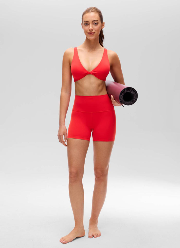 CRZ YOGA Women's Butterluxe Yoga Twist V Neck U Back Sports Bra Deep Red