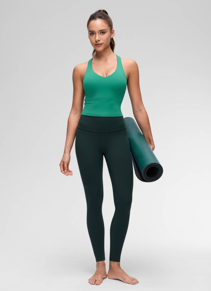 CRZ YOGA Women's Butterluxe Yoga V Neck RacerBack Built in Bra Tank Cascadia Green