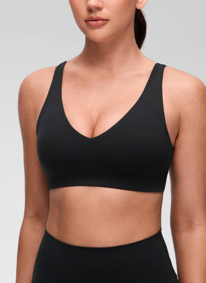 CRZ YOGA Women's Butterluxe Yoga U Back Sports Bra Light Support Black