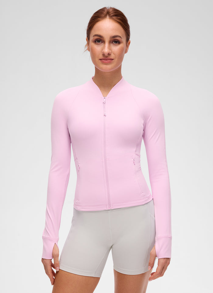 CRZ YOGA Women's Butterluxe Casual V Neck Waist Length Pocket Jacket Vita Pink