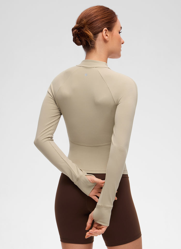 CRZ YOGA Women's Butterluxe Casual V Neck Waist Length Pocket Jacket Oak