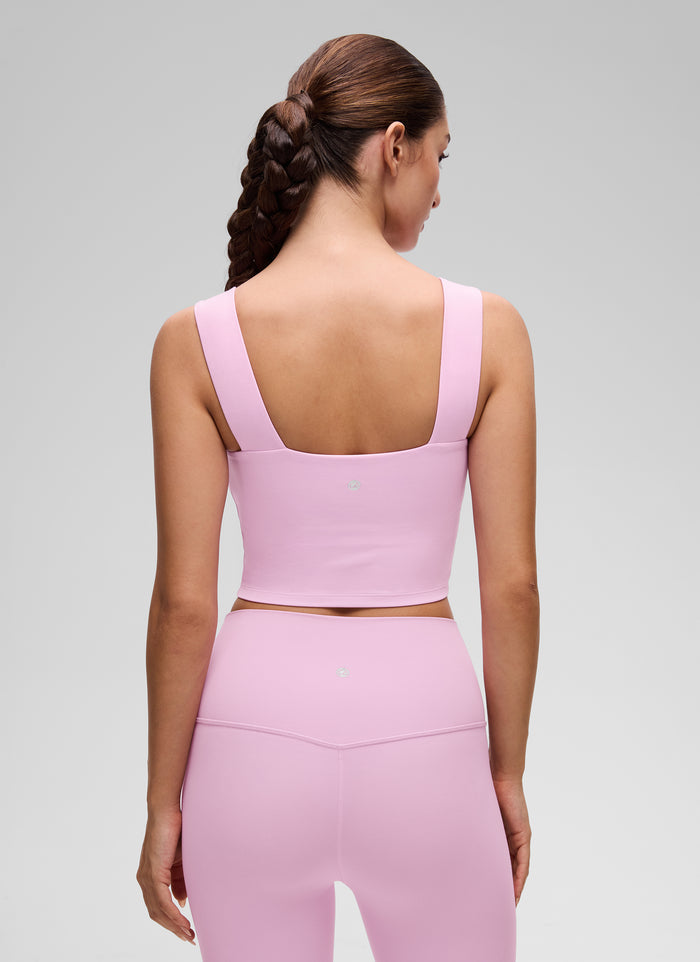 CRZ YOGA Women's Butterluxe Square Neck Crop Built in Bra Tank Vita Pink
