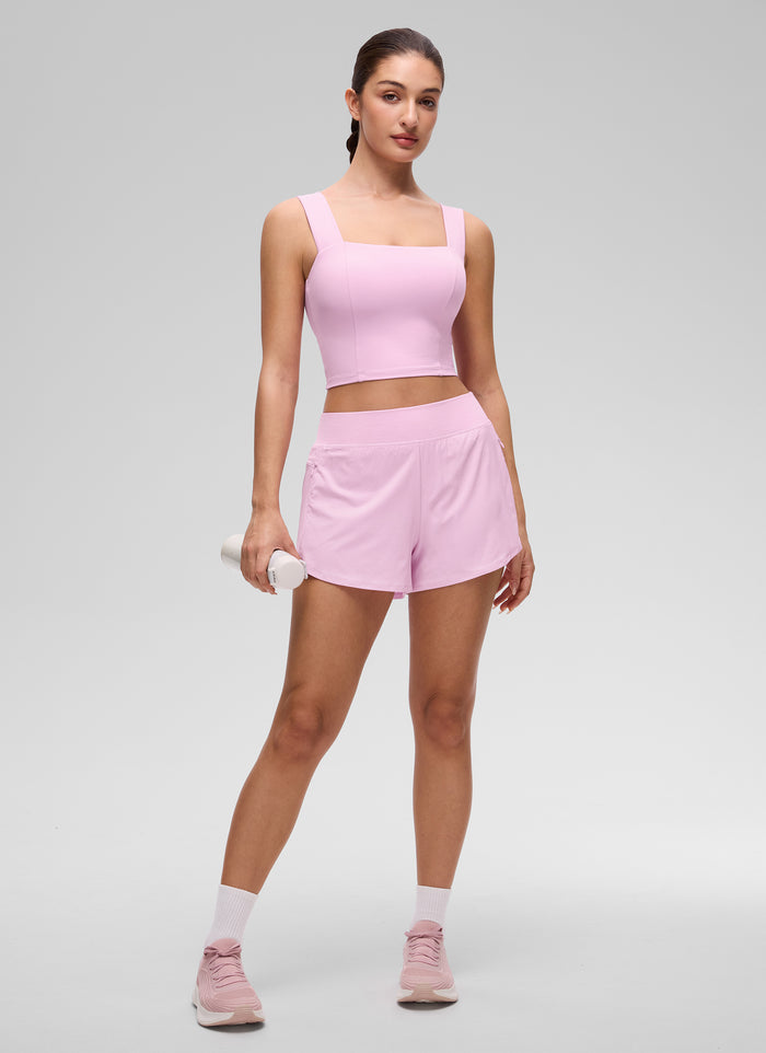 CRZ YOGA Women's Butterluxe Square Neck Crop Built in Bra Tank Vita Pink