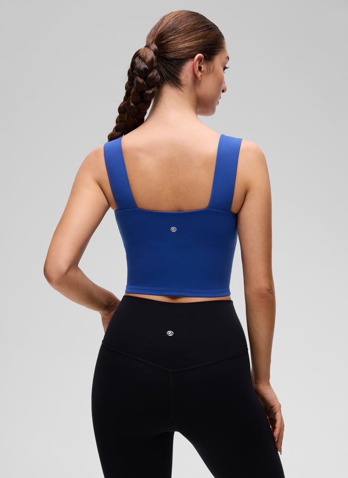 CRZ YOGA Women's Butterluxe Square Neck Crop Built in Bra Tank Waves Blue