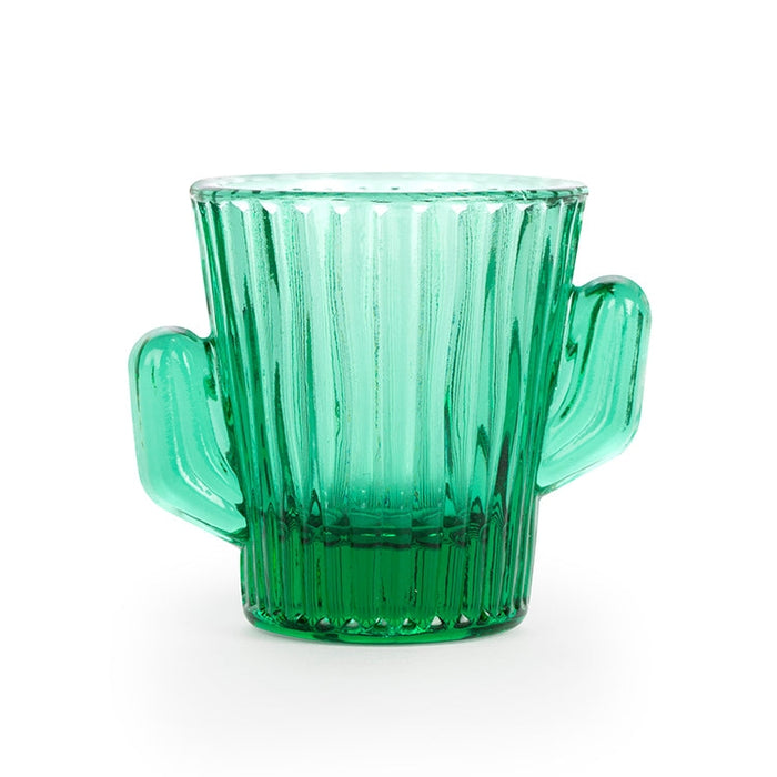 Green ribbed cactus shaped shot glass with two handles