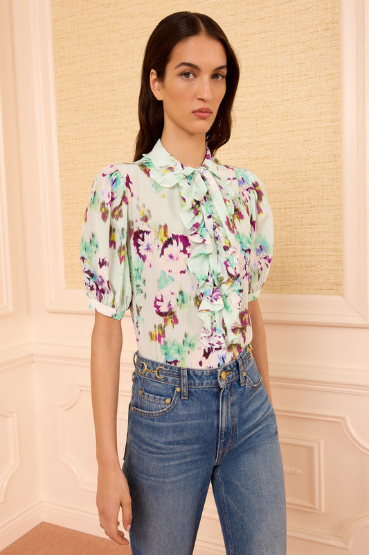 Oasis Silk Ikat Floral Blouse - Front View On Model | Ulla Johnson